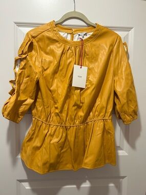 Mustard Yellow Faux-Leather Peplum Top